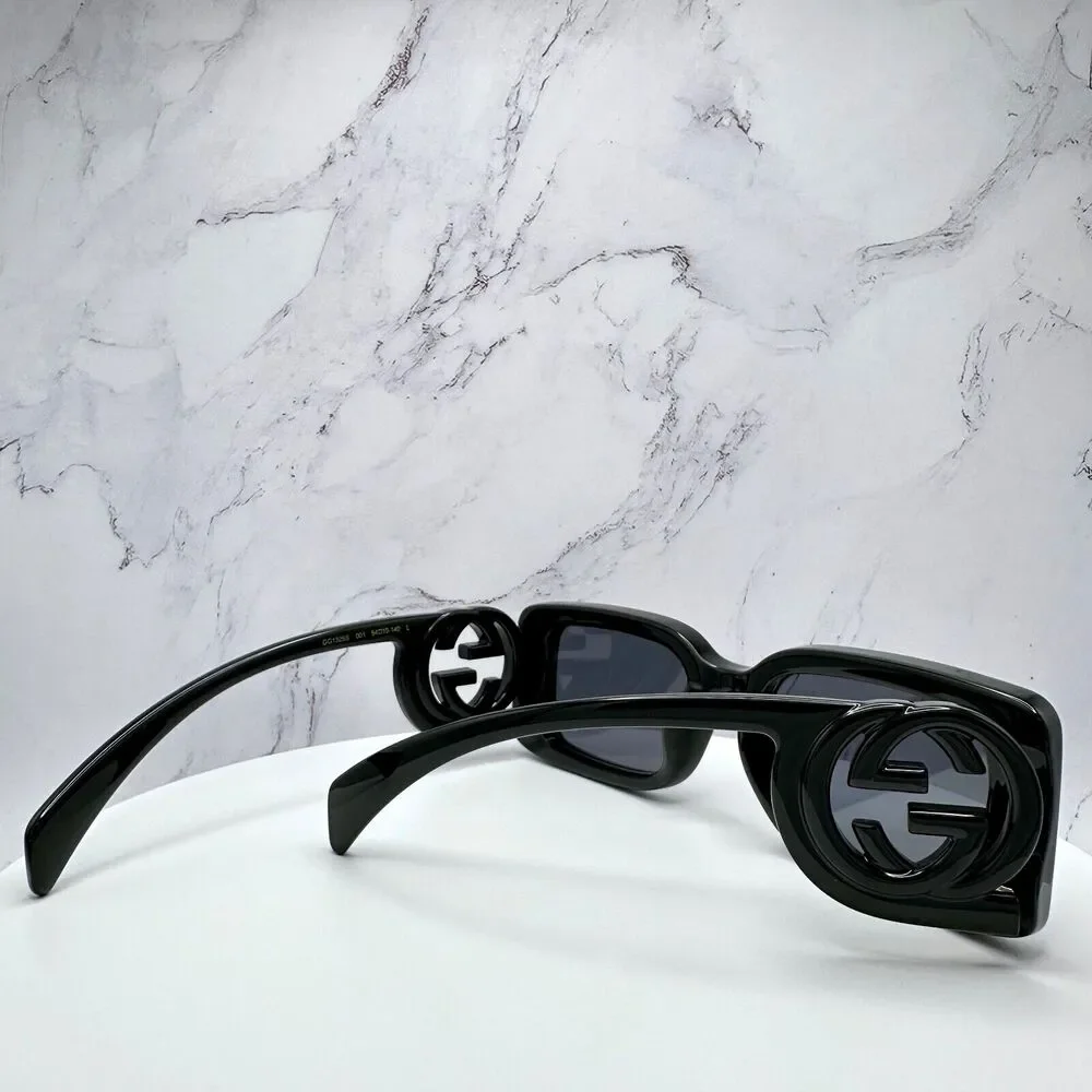 New Gucci Sunglasses Black Rectangle Square GG Logo Triple Black 54mm - Picture 11 of 16